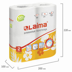 Полотенца бумажные бытовые, спайка 2 шт., 2-х слойные, (2&times;18 м), LAIMA, 22&times;23 см, белые, 126906