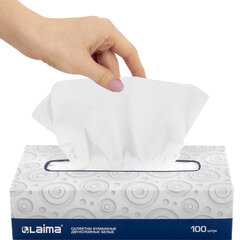 Салфетки косметические 100 штук в картонном боксе, 2-слойные, LAIMA/<wbr/>ЛАЙМА, 19,5&times;20 см, 126909