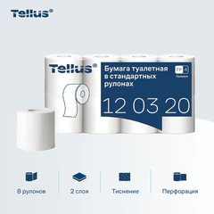 Бумага туалетная Tellus/<wbr/>TORK (Система T4) PREMIUM, спайка 8 рулонов по 23 метра, 2-слойная, белая, 120320