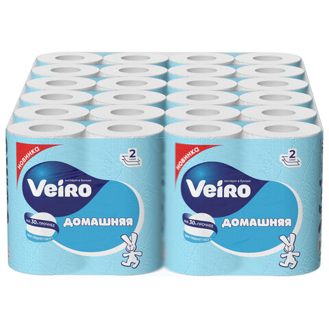 Бумага туалетная бытовая, спайка 4 шт., 2-х слойная (4х15 м), VEIRO "Домашняя", белая, 1с24