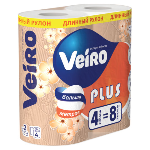 Бумага туалетная бытовая, спайка 4 шт., 2-х слойная (4х30 м), VEIRO Standart Plus, белая, 3с24