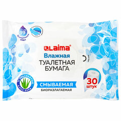 Бумага туалетная влажная смываемая, 30 шт., БИОРАЗЛАГАЕМАЯ, с экстрактом алоэ вера, LAIMA, 128082