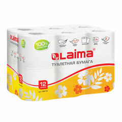 Бумага туалетная бытовая, спайка 12 шт., 2-х слойная, (12&times;18 м), LAIMA, белая, 128718