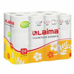 Бумага туалетная бытовая, спайка 24 шт., 2-х слойная, (24&times;18,5 м), LAIMA, белая, 128719