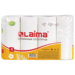 Полотенца бумажные бытовые, спайка 4 шт., 2-х слойные, (4&times;18 м), LAIMA, 22&times;23 см, белые, 128725