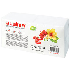 Салфетки бумажные 250 штук, 24&times;24 см, LAIMA, белые, 100% целлюлоза, 128728