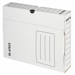 Короб архивный с клапаном А4 (260&times;325 мм), 75 мм, до 700 листов, микрогофрокартон, БЕЛЫЙ, STAFF, 128858