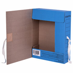 Папка архивная с завязками А4 (325&times;250 мм), 75 мм, до 700 листов, микрогофрокартон, СИНЯЯ, STAFF, 128870