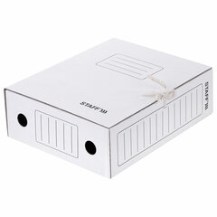 Папка архивная с завязками А4 (325&times;250 мм), 100 мм, до 900 листов, микрогофрокартон, БЕЛАЯ, STAFF, 128874