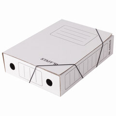 Папка архивная с резинкой А4 (325&times;250 мм), 75 мм, до 700 листов, микрогофрокартон, БЕЛАЯ, STAFF, 128878