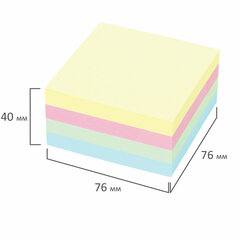 Блок самоклеящийся (стикеры) STAFF PROFIT ПАСТЕЛЬНЫЙ, 76&times;76 мм, 400 листов, 4 цвета, 129352