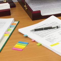 Закладки клейкие неоновые STAFF, 45&times;12 мм, 100 штук (5 цветов х 20 листов), на пластиковом основании, 129355