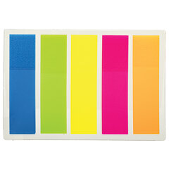 Закладки клейкие неоновые STAFF, 45&times;12 мм, 100 штук (5 цветов х 20 листов), на пластиковом основании, 129355