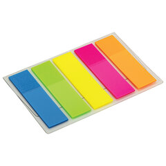 Закладки клейкие неоновые STAFF, 45&times;12 мм, 100 штук (5 цветов х 20 листов), на пластиковом основании, 129355