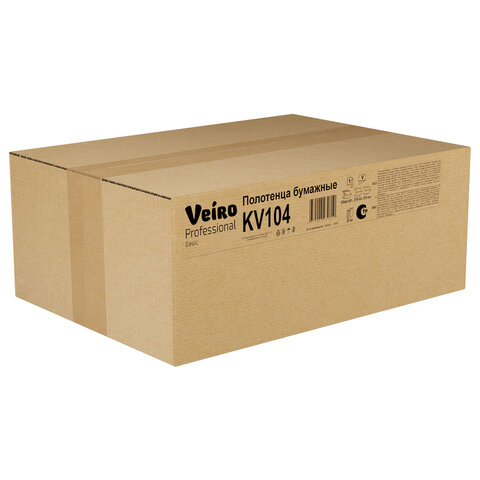 Полотенца бумажные 250 шт., VEIRO (H3) BASIC, 1-слойные, цвет натуральный, КОМПЛЕКТ 20 пачек, 21х21,