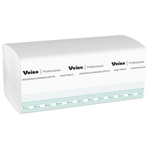 Полотенца бумажные 250 шт., VEIRO (H3) BASIC, 1-слойные, цвет натуральный, КОМПЛЕКТ 20 пачек, 21х21,