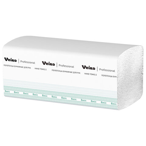 Полотенца бумажные 250 шт., VEIRO (H3) BASIC, 1-слойные, цвет натуральный, КОМПЛЕКТ 20 пачек, 21х21,
