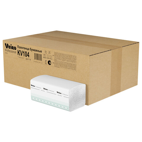 Полотенца бумажные 250 шт., VEIRO (H3) BASIC, 1-слойные, цвет натуральный, КОМПЛЕКТ 20 пачек, 21х21,