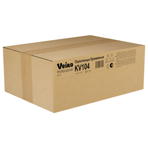Полотенца бумажные 250 шт., VEIRO (H3) BASIC, 1-слойные, цвет натуральный, КОМПЛЕКТ 20 пачек, 21х21,6, V-сложение, KV104 - фото 6