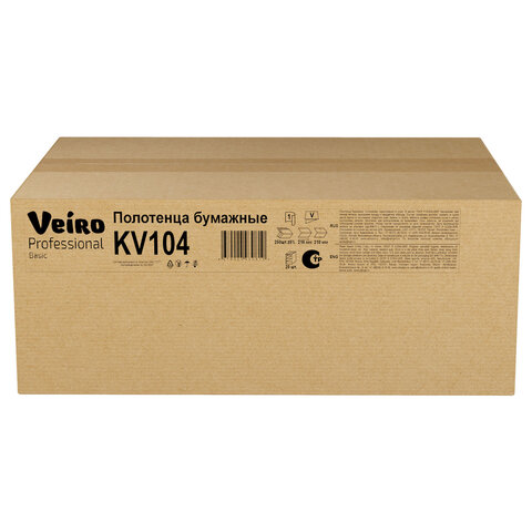 Полотенца бумажные 250 шт., VEIRO (H3) BASIC, 1-слойные, цвет натуральный, КОМПЛЕКТ 20 пачек, 21х21,6, V-сложение, KV104 - фото 5
