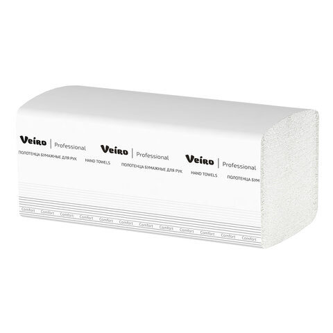 Полотенца бумажные 250 шт., VEIRO (H3) COMFORT, 1-слойные, белые, КОМПЛЕКТ 20 пачек, 21х21,6, V-слож