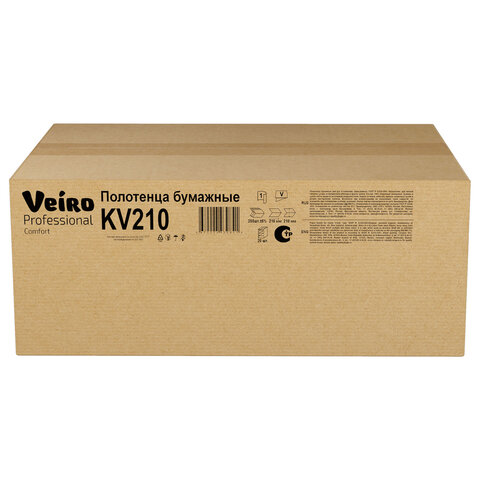 Полотенца бумажные 250 шт., VEIRO (H3) COMFORT, 1-слойные, белые, КОМПЛЕКТ 20 пачек, 21х21,6, V-сложение, KV210 - фото 6