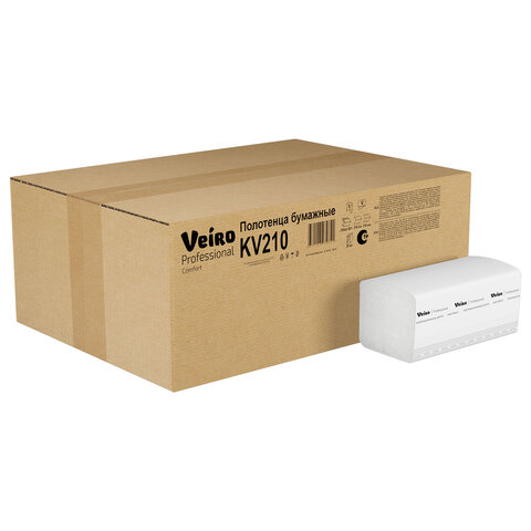 Полотенца бумажные 250 шт., VEIRO (H3) COMFORT, 1-слойные, белые, КОМПЛЕКТ 20 пачек, 21х21,6, V-слож