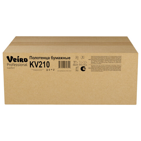 Полотенца бумажные 250 шт., VEIRO (H3) COMFORT, 1-слойные, белые, КОМПЛЕКТ 20 пачек, 21х21,6, V-слож