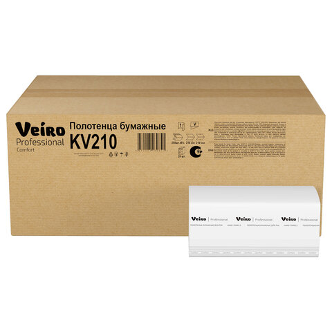 Полотенца бумажные 250 шт., VEIRO (H3) COMFORT, 1-слойные, белые, КОМПЛЕКТ 20 пачек, 21х21,6, V-сложение, KV210 - фото 9