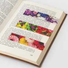 Закладки для книг с магнитом ЦВЕТЫ, набор 6 шт., блестки, 25&times;196 мм, ЮНЛАНДИЯ, 129618