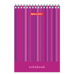 Блокнот МАЛЫЙ ФОРМАТ А6 97&times;145 мм, 40 л., гребень, картон, клетка, BRAUBERG, &laquo;Полоски&raquo;, 129822