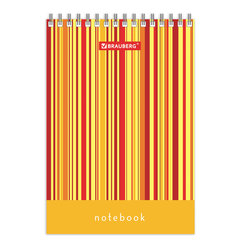 Блокнот МАЛЫЙ ФОРМАТ А6 97&times;145 мм, 40 л., гребень, картон, клетка, BRAUBERG, &laquo;Полоски&raquo;, 129822