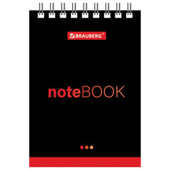 Блокнот МАЛЫЙ ФОРМАТ А7 75&times;105 мм, 40 л., гребень, картон, клетка, BRAUBERG, &laquo;Черный стиль&raquo;, 129855