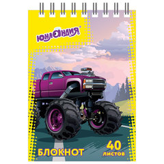 Блокнот МАЛЫЙ ФОРМАТ А7 75&times;105 мм, 40 л., гребень, картон, клетка, ЮНЛАНДИЯ, &laquo;Монстр-трак" / "Футбол&raquo;, 129859