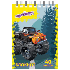 Блокнот МАЛЫЙ ФОРМАТ А7 75&times;105 мм, 40 л., гребень, картон, клетка, ЮНЛАНДИЯ, &laquo;Монстр-трак" / "Футбол&raquo;, 129859