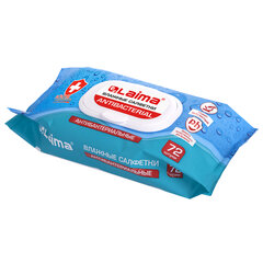 Салфетки влажные 72 шт., АНТИБАКТЕРИАЛЬНЫЕ с пластиковым клапаном, LAIMA &laquo;Antibacterial&raquo;, 129997