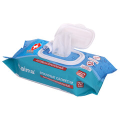 Салфетки влажные 72 шт., АНТИБАКТЕРИАЛЬНЫЕ с пластиковым клапаном, LAIMA &laquo;Antibacterial&raquo;, 129997