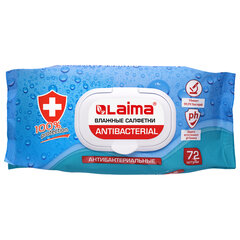 Салфетки влажные 72 шт., АНТИБАКТЕРИАЛЬНЫЕ с пластиковым клапаном, LAIMA &laquo;Antibacterial&raquo;, 129997