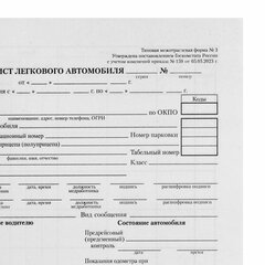 Бланк бухгалтерский типографский &laquo;Путевой лист легкового автомобиля&raquo;, А5 (140&times;197 мм), СКЛЕЙКА 100 шт., 130045