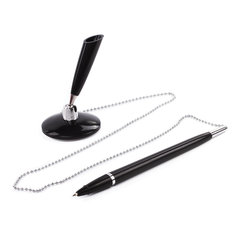 Ручка шариковая настольная BRAUBERG &laquo;Стенд-Пен Блэк1&raquo;, СИНЯЯ, цепочка, корпус черный, линия письма 0,5 мм, 140889