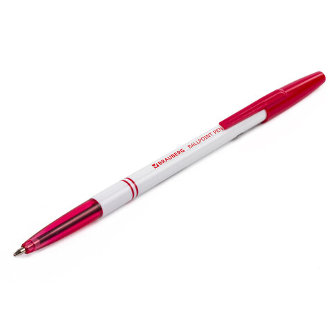 Ручка шариковая BRAUBERG "Офисная", КРАСНАЯ, корпус белый, узел 1 мм, линия письма 0,5 мм, 140892 - фото 6