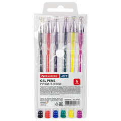 Ручки гелевые BRAUBERG "Jet", НАБОР 6 ЦВЕТОВ, узел 0,7 мм, линия письма 0,5 мм, 141037