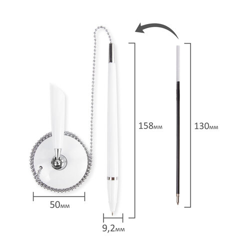 Ручка шариковая настольная BRAUBERG "Стенд-Пен Уайт1", СИНЯЯ, цепочка, корпус белый, линия письма 0,5 мм, 141044 - фото 8