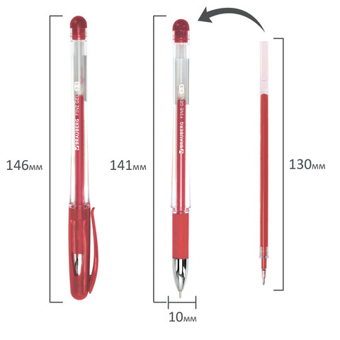 Ручка гелевая с грипом BRAUBERG "Fine Gel", КРАСНАЯ, игольчатый узел 0,5 мм, линия письма 0,35 мм, 141181 - фото 8