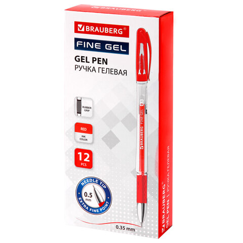 Ручка гелевая с грипом BRAUBERG "Fine Gel", КРАСНАЯ, игольчатый узел 0,5 мм, линия письма 0,35 мм, 141181 - фото 9