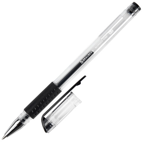 Ручка гелевая с грипом BRAUBERG "Number One", ЧЕРНАЯ, узел 0,5 мм, линия письма 0,35 мм, 141194