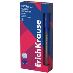 Ручка шариковая масляная с грипом ERICH KRAUSE "Ultra-30", СИНЯЯ, корпус прозрачный, узел 0,7 мм, линия письма 0,26 мм, 19613