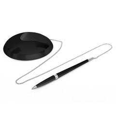 Ручка шариковая настольная BRAUBERG &laquo;Стенд-Пен Блэк 2&raquo;, СИНЯЯ, цепочка, корпус черный, линия письма 0,5 мм, 141347