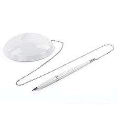 Ручка шариковая настольная BRAUBERG &laquo;Стенд-Пен Уайт2&raquo;, СИНЯЯ, цепочка, корпус белый, линия письма 0,5 мм, 141348