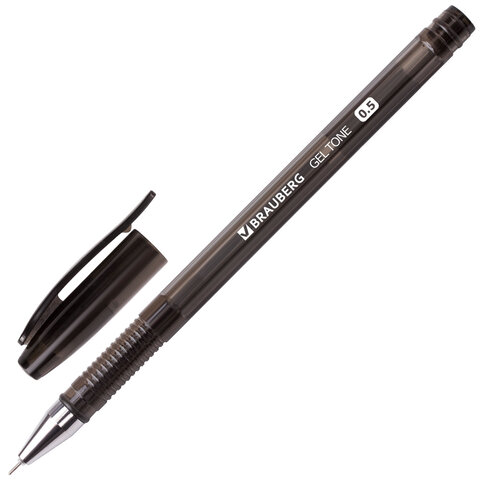 Ручка гелевая BRAUBERG "Gel Tone", ЧЕРНАЯ, корпус тонированный, игольчатый узел 0,5 мм, линия письма 0,35 мм, 141517